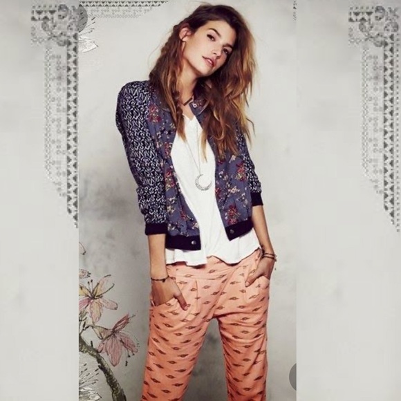 Free People Peach Gold Aztec Print Harem Pants